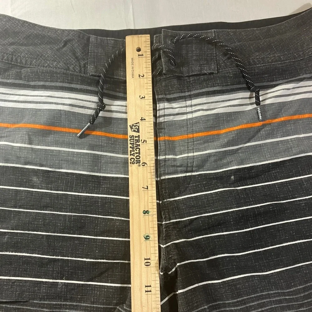 Tony Hawk Mens Board Shorts Size 32 Black Gray Orange Striped Reflex‎ Stretch